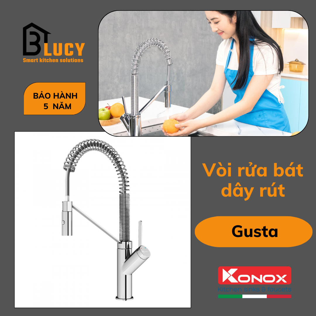 Vòi rửa bát dây rút Konox Gusta